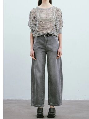 MAX SIMPLE High Waisted Wide Leg Flare Jeans Gray Wash Size M